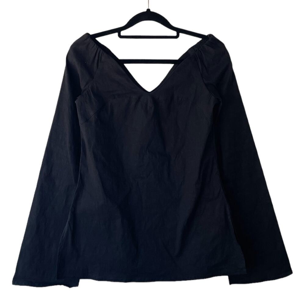 Beaufille Black Off Shoulder Chic Feminine Linen Blend V Neck Bia Top - 2 $325 - Picture 2 of 10